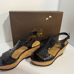 Franco Sarto Black Wedge Sandals with Perforated Design